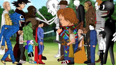 Goku -Saitama-Superman-Hulk-ChainsawMan-Huggy Wuggy-King kong-Sans VS Jason,Chucky,Scp 096+ villains