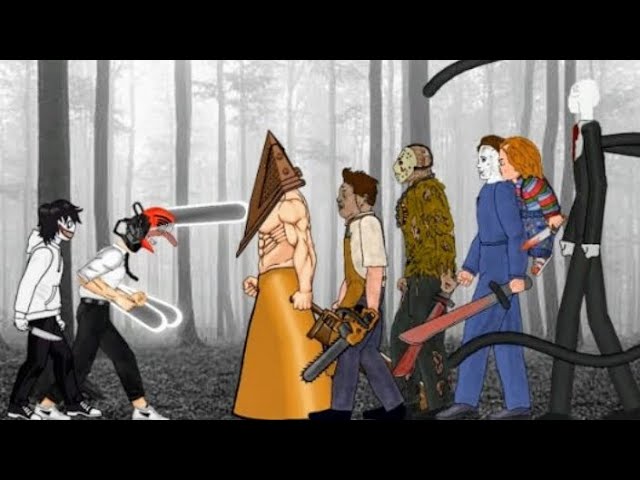 CHAINSAW MAN, Jeff vs Pyramid head Jason voorhees, Michael myers, Leatherface, Slender man, Chucky