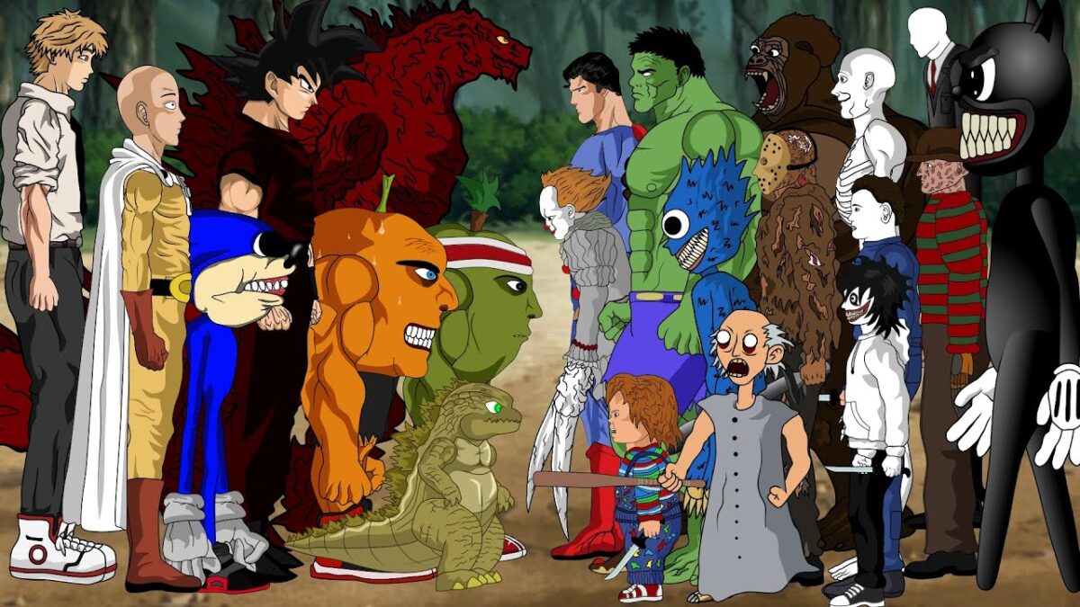 Goku – Saitama – Chainsaw Man – Udin Din Din Dun VS Superman , Hulk,Jason,Chucky,CartoonCat,GODZIILA