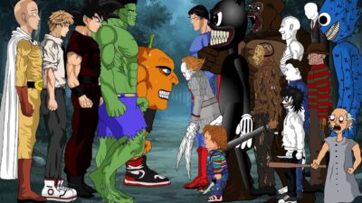 Goku – Saitama – Chainsaw Man – HULK VS Pennywise,Chucky,Jason,Michael,Freddy,CartoonCat,Huggy Wuggy