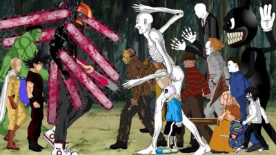CHAINSAW MAN VS Jason Voorhes Team,Makima,scp 096″Sans”Michael”Freddy”Chucky” Compilation Animation.