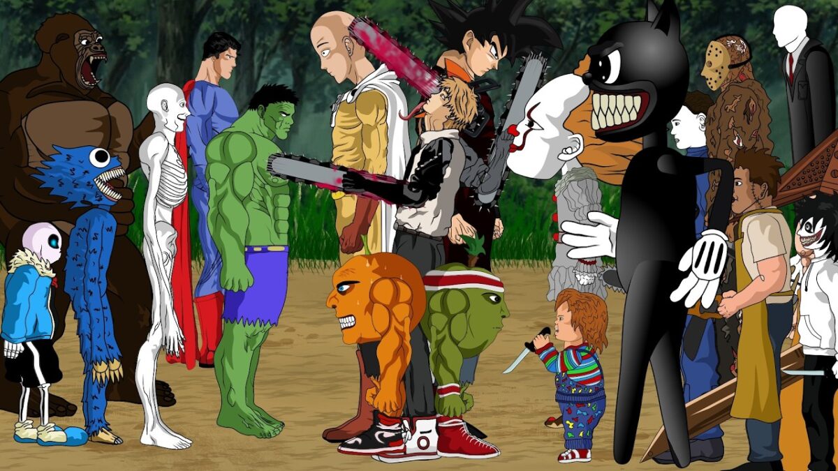 Chainsaw Man, Goku , Saitama ,Pennywise,Huggy Wuggy,Slenderman, TREVOR HENDERSON CAT VS Jason Team
