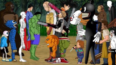 Chainsaw Man, Goku , Saitama ,Pennywise,Huggy Wuggy,Slenderman, TREVOR HENDERSON CAT VS Jason Team