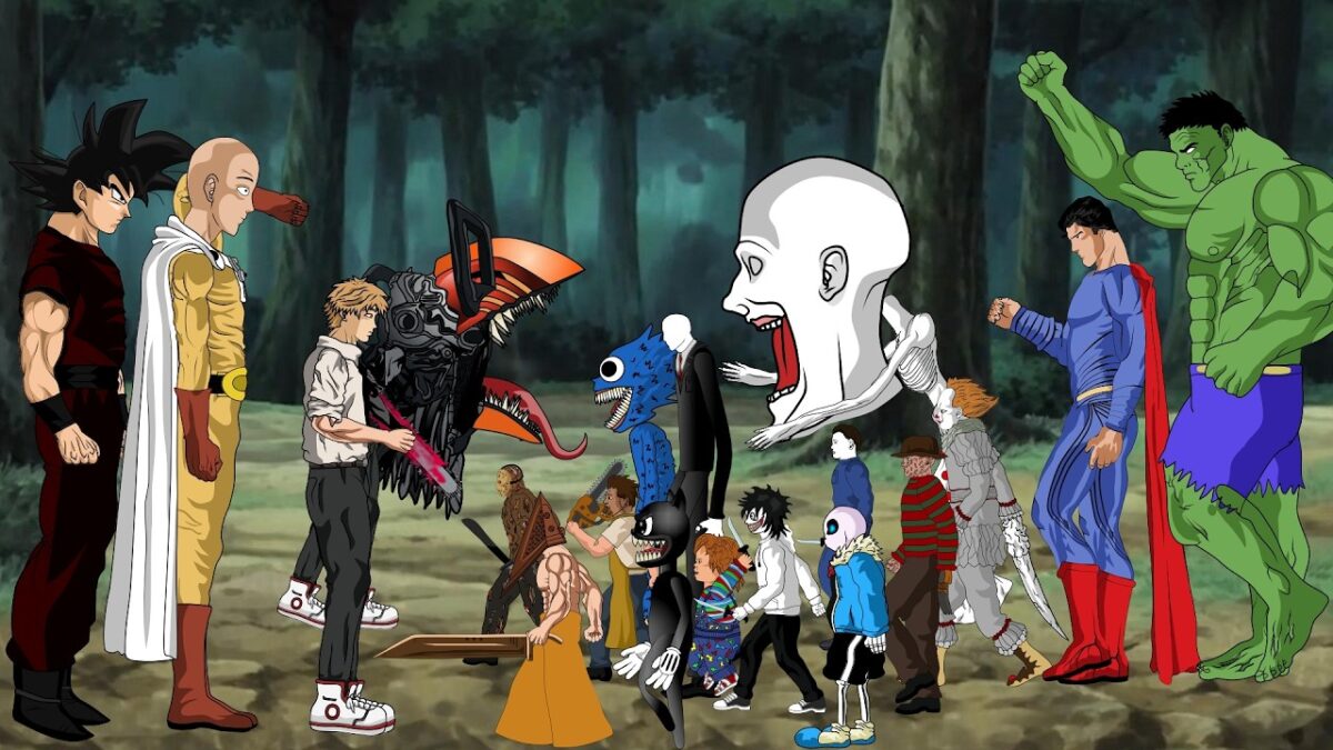 Goku – Chainsaw Man – Saitama VS DC,MARVEL VS scp 096″Sans”Michael”Freddy”Jason”Jeff”Chucky”IT”More+
