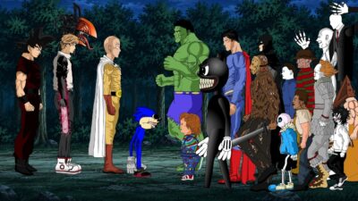Saitama | Goku | CHAINSAW MAN |Sonic VS Hulk,Superman,Jason,Freddy,IT,Michael,SLENDERMAN,Cartoon Cat