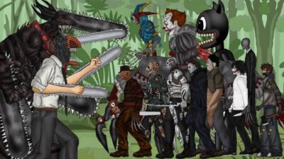 Chainsaw devil vs horror characters, prototype, Pennywise, cartoon cat – dc2 animation